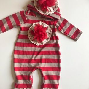 Peaches and Cream outfit with matching hat 3-6 mo